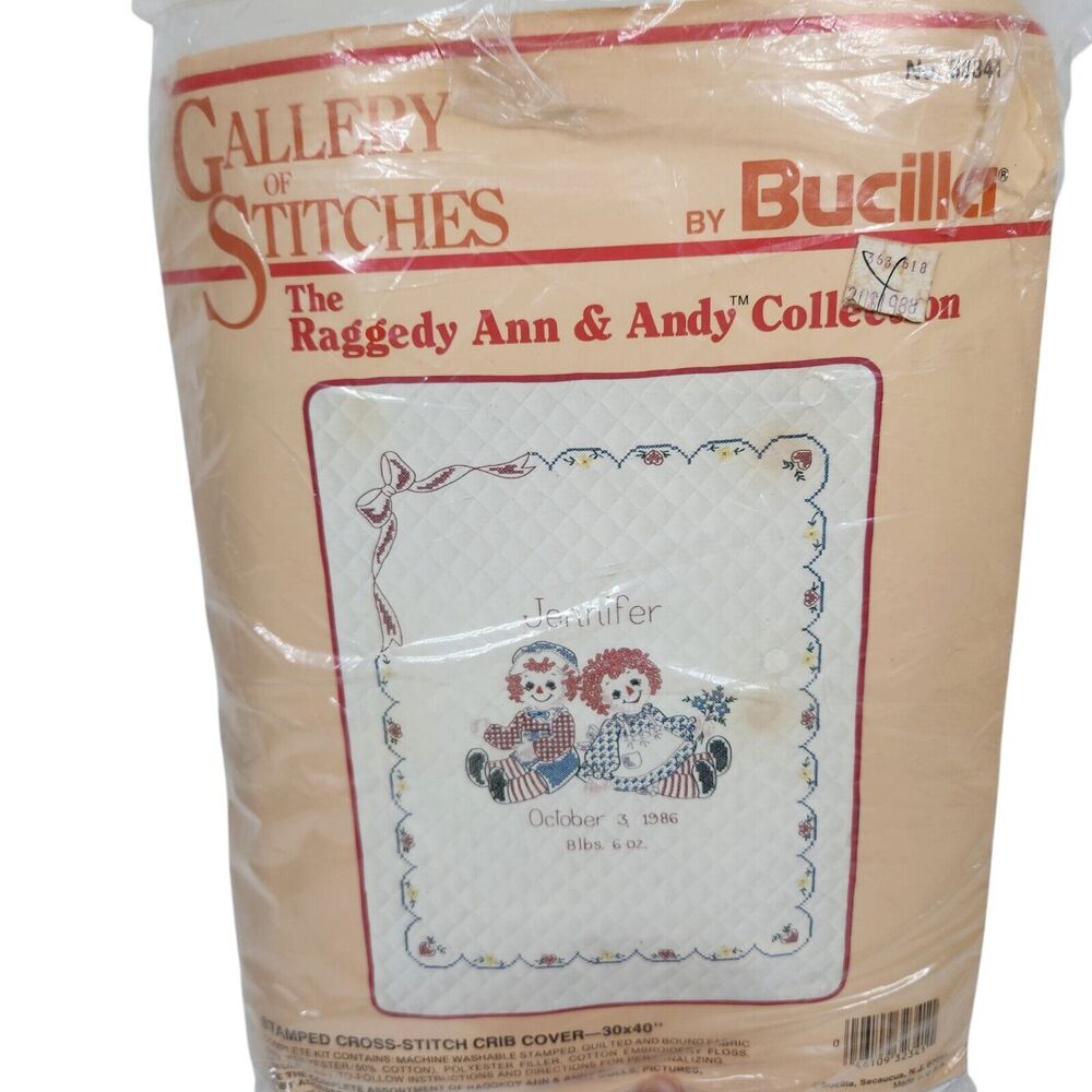 Vtg Bucilla Gallery of Stitches 32341 Raggedy Ann & Andy Cross Stitch Crib Cover